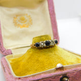 9ct Yellow Gold, Sapphire & Diamond Boat Ring 1982 Edinburgh Vintage