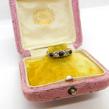 9ct Yellow Gold, Sapphire & Diamond Boat Ring 1982 Edinburgh Vintage