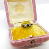 9ct Yellow Gold, Sapphire & Diamond Boat Ring 1982 Edinburgh Vintage