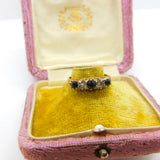 9ct Yellow Gold, Sapphire & Diamond Boat Ring 1982 Edinburgh Vintage