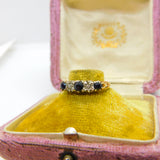 9ct Yellow Gold, Sapphire & Diamond Boat Ring 1982 Edinburgh Vintage