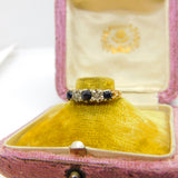 9ct Yellow Gold, Sapphire & Diamond Boat Ring 1982 Edinburgh Vintage