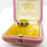 9ct Yellow Gold, Sapphire & Diamond Boat Ring 1982 Edinburgh Vintage