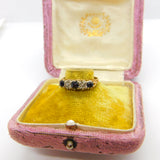 9ct Yellow Gold, Sapphire & Diamond Boat Ring 1982 Edinburgh Vintage