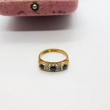 9ct Yellow Gold, Sapphire & Diamond Boat Ring 1982 Edinburgh Vintage