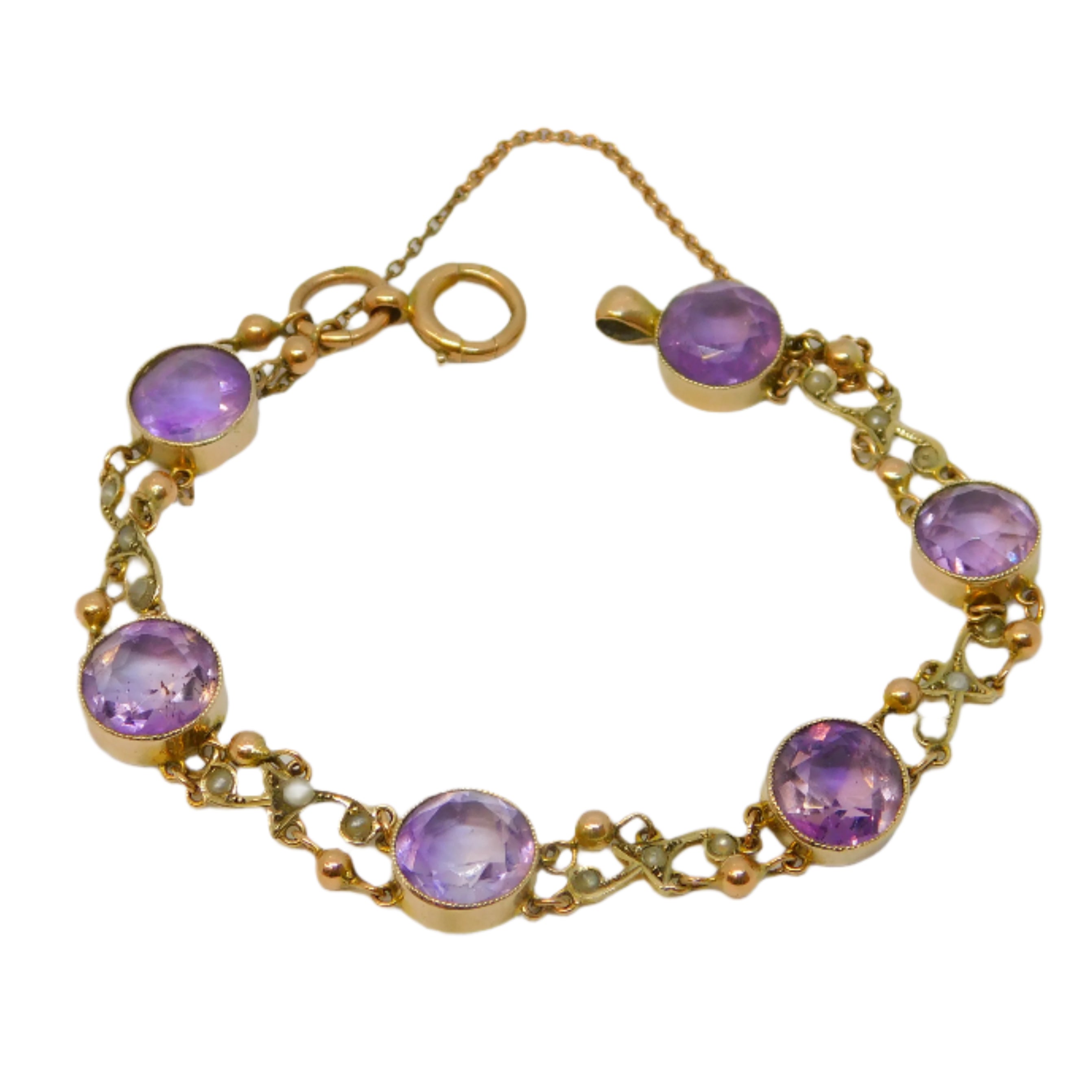 Antique Gold Edwardian Amethyst Pearl Bracelet Jewellery