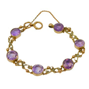 Edwardian 9ct Rose Gold, Amethyst & Seed Pearl Floral Bracelet Antique c1910