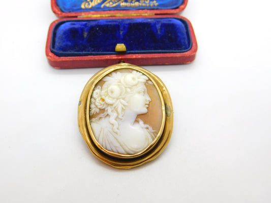 Georgian Yellow Metal & Carved Shell Classical Cameo Brooch Antique c1820