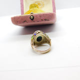 Chinese Export Sterling Silver, Cabochon Malachite & Enamel Signet Ring c1950
