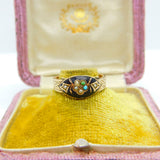 Victorian 9ct Gold, Black Enamel, Turquoise & Seed Pearl Mourning Ring 1886