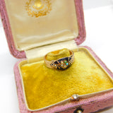 Victorian 9ct Gold, Black Enamel, Turquoise & Seed Pearl Mourning Ring 1886
