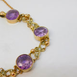 Edwardian 9ct Rose Gold, Amethyst & Seed Pearl Floral Bracelet Antique c1910