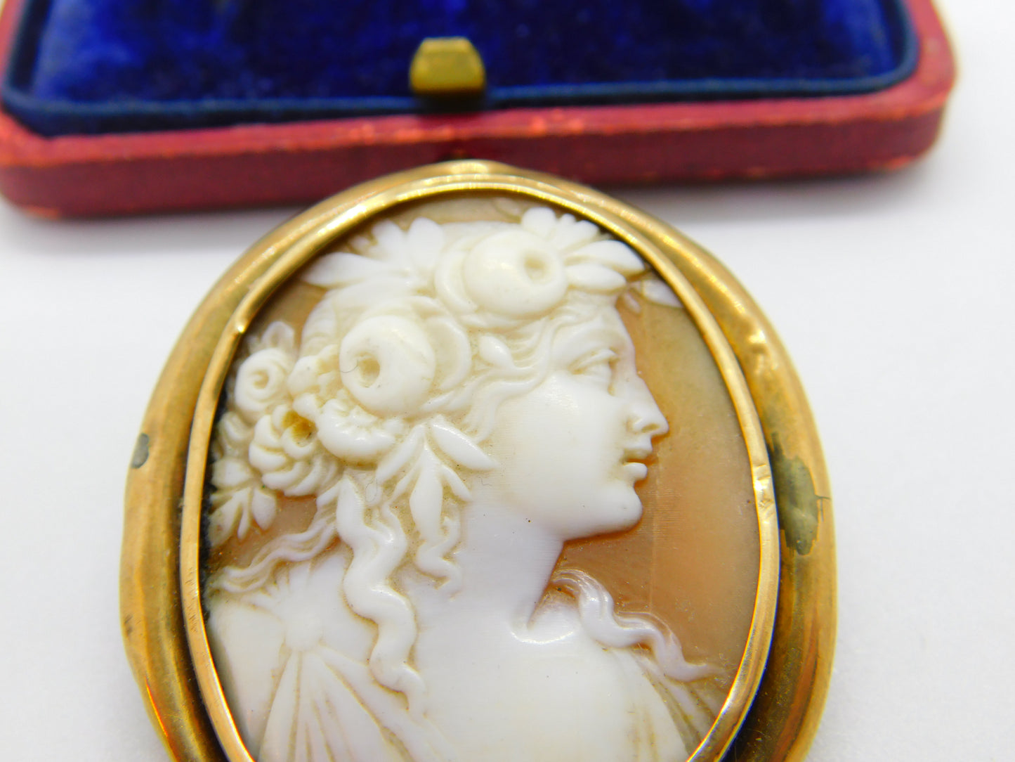 Georgian Yellow Metal & Carved Shell Classical Cameo Brooch Antique c1820