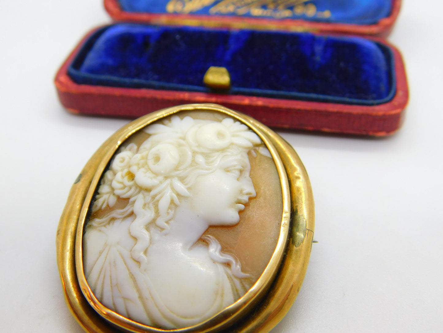 Georgian Yellow Metal & Carved Shell Classical Cameo Brooch Antique c1820