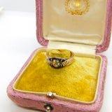 Victorian 9ct Gold, Black Enamel, Turquoise & Seed Pearl Mourning Ring 1886