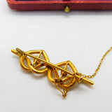 Edwardian 9ct Gold & Ruby Set Double Heart Sweetheart Brooch Antique c1910