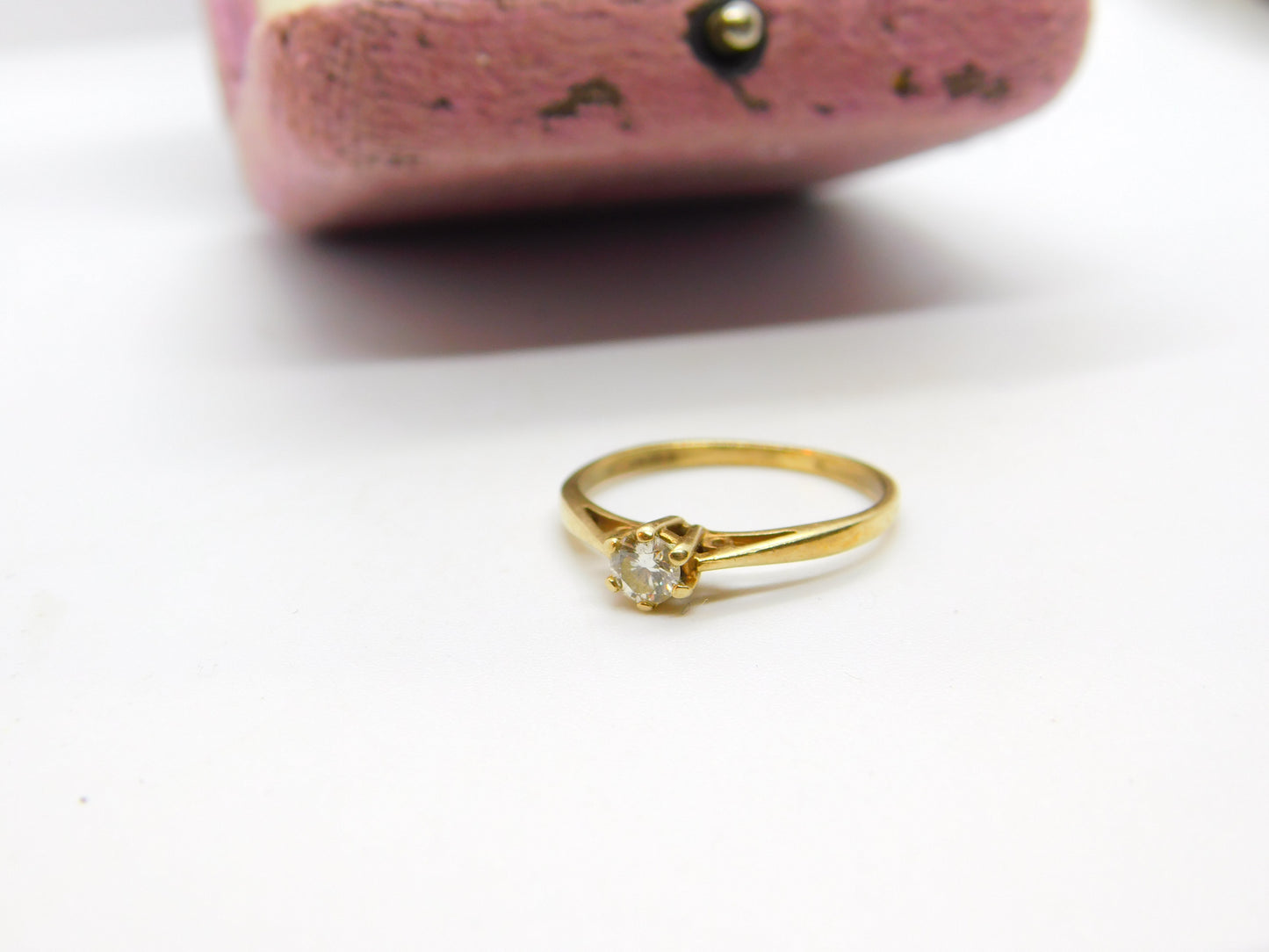 9ct Yellow Gold & 0.2ct Diamond Set Solitaire Ring Vintage c1990 Birmingham