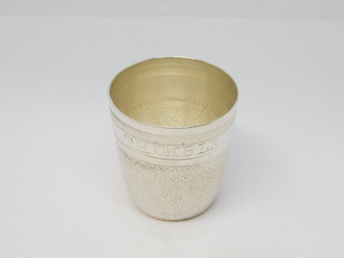 Edwardian Novelty Silver Plated 'Just a Thimble Full' Whisky Shot Cup Antique c1910