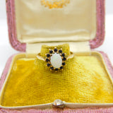 9ct Yellow Gold, Cabochon Opal & Sapphire Floral Cluster Ring 1987 Birmingham