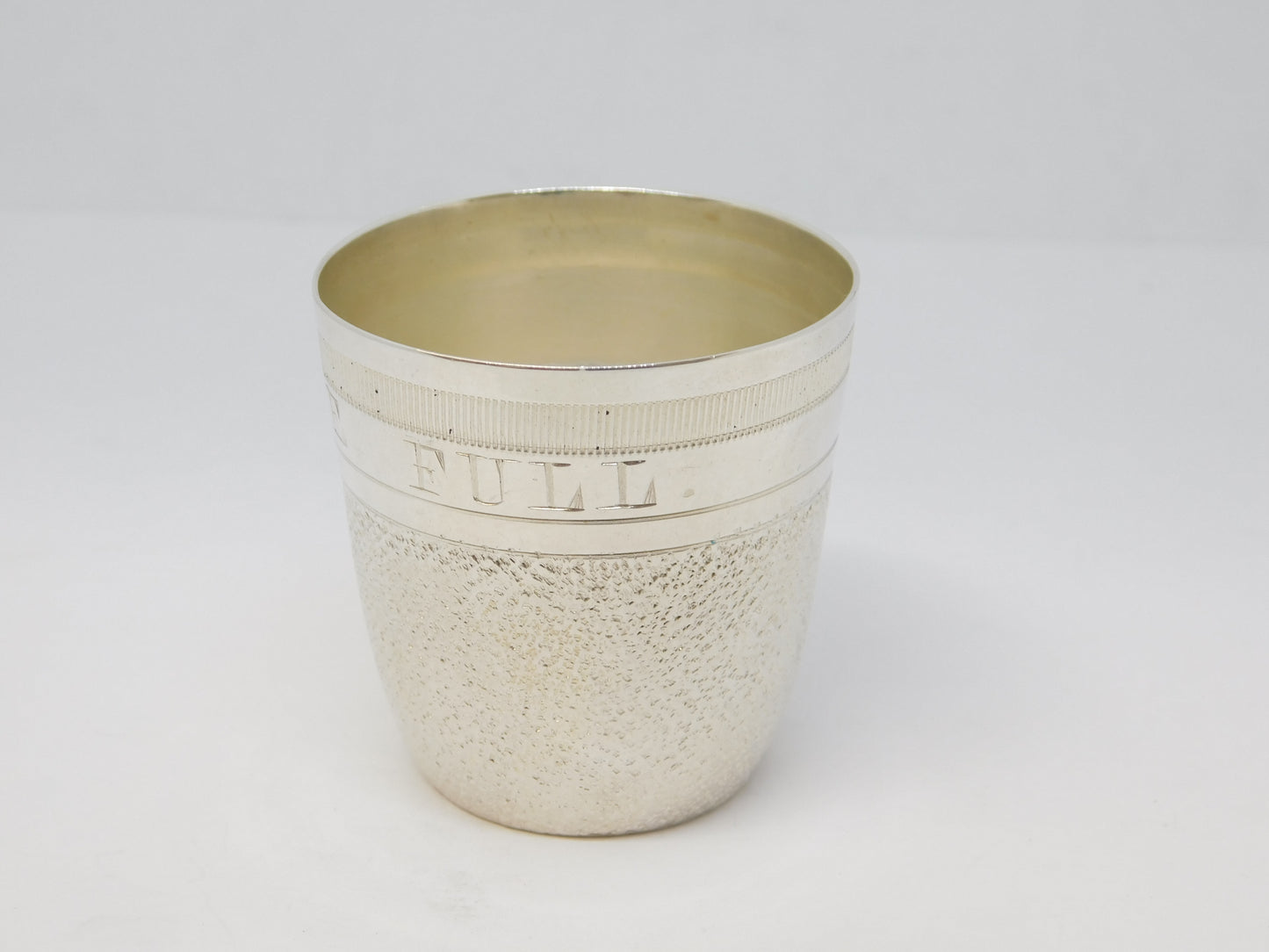 Edwardian Novelty Silver Plated 'Just a Thimble Full' Whisky Shot Cup Antique c1910