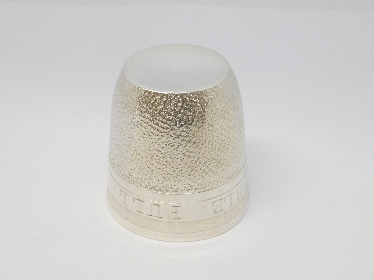 Edwardian Novelty Silver Plated 'Just a Thimble Full' Whisky Shot Cup Antique c1910
