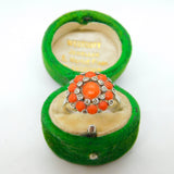 Sterling Silver Red Coral & Marcasite Floral Cluster Ring Antique c1920 Art Deco