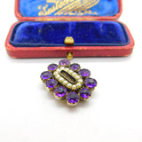 Georgian 9ct Gold, Amethyst & Seed Pearl Mourning Pendant Antique c1820