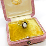 9ct Yellow Gold, Cabochon Opal & Sapphire Floral Cluster Ring 1987 Birmingham