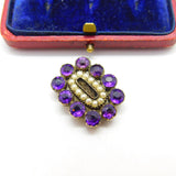 Georgian 9ct Gold, Amethyst & Seed Pearl Mourning Pendant Antique c1820