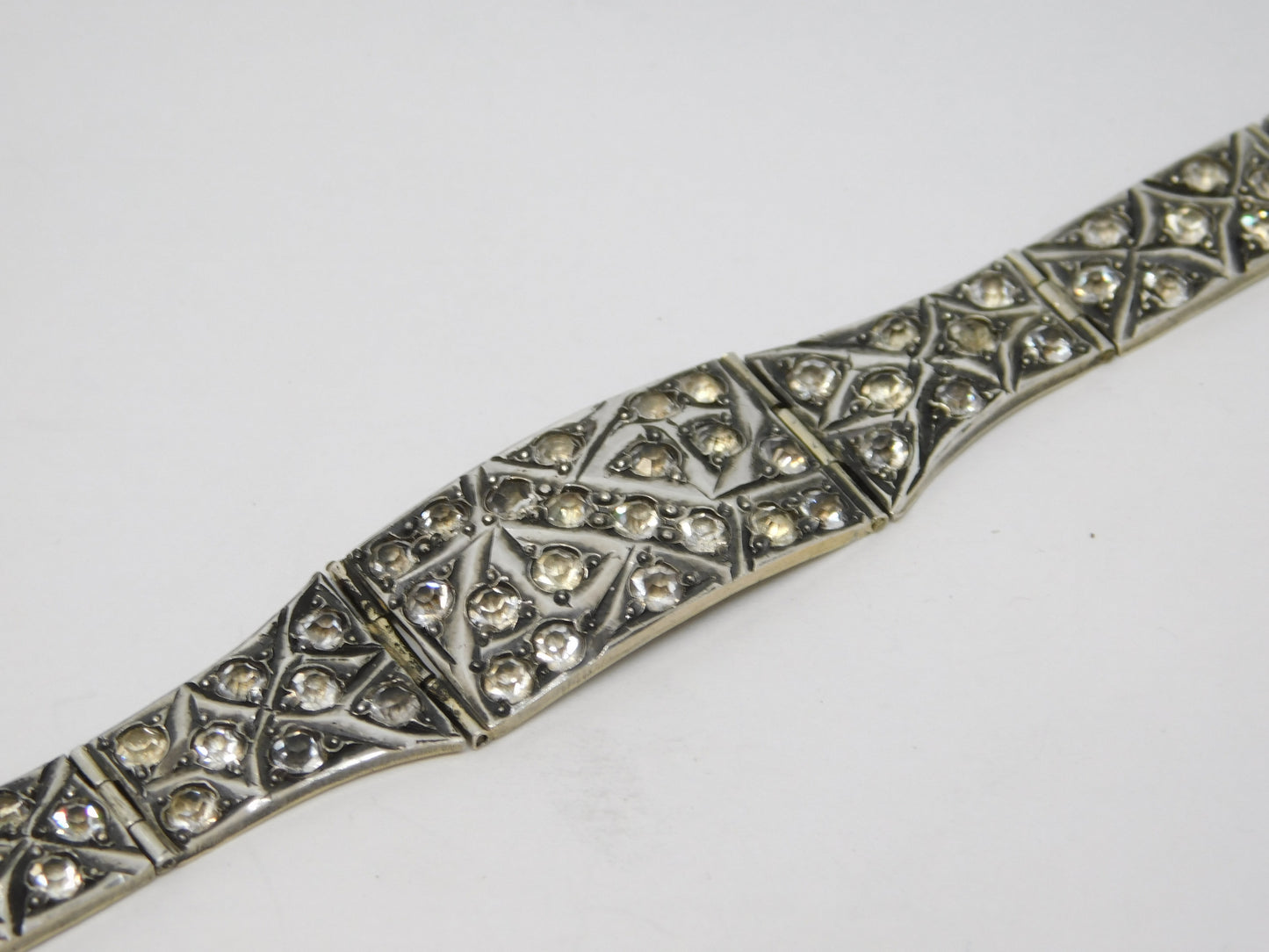 Victorian Sterling Silver Gilt & Paste Set Floral Panel Bracelet Antique c1850