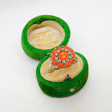 Sterling Silver Red Coral & Marcasite Floral Cluster Ring Antique c1920 Art Deco