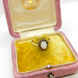 9ct Yellow Gold, Cabochon Opal & Sapphire Floral Cluster Ring 1987 Birmingham
