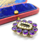 Georgian 9ct Gold, Amethyst & Seed Pearl Mourning Pendant Antique c1820