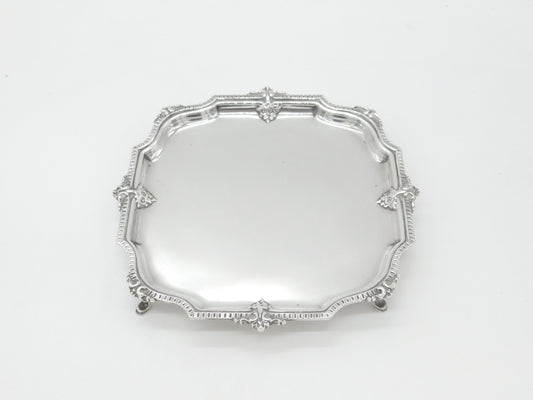 Edwardian Sterling Silver Floral Edged Salver Dish 1907 London Mappin & Webb