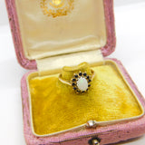 9ct Yellow Gold, Cabochon Opal & Sapphire Floral Cluster Ring 1987 Birmingham