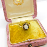 9ct Yellow Gold, Cabochon Opal & Sapphire Floral Cluster Ring 1987 Birmingham