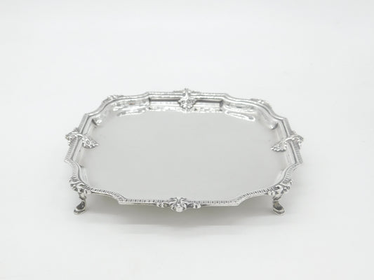 Edwardian Sterling Silver Floral Edged Salver Dish 1907 London Mappin & Webb