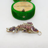 Chinese Export Sterling Silver Purple Enamel Articulated Fish Pendant Vintage