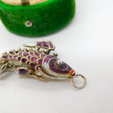 Chinese Export Sterling Silver Purple Enamel Articulated Fish Pendant Vintage