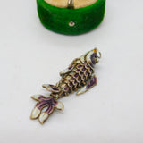 Chinese Export Sterling Silver Purple Enamel Articulated Fish Pendant Vintage