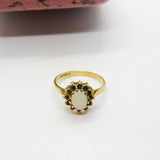 9ct Yellow Gold, Cabochon Opal & Sapphire Floral Cluster Ring 1987 Birmingham