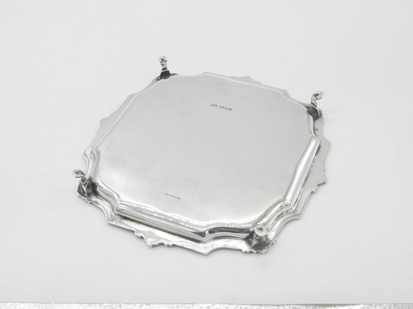 Edwardian Sterling Silver Floral Edged Salver Dish 1907 London Mappin & Webb