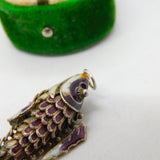 Chinese Export Sterling Silver Purple Enamel Articulated Fish Pendant Vintage