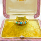 Edwardian 18ct Gold, Turquoise & 0.2ct Diamond Boat Ring 1902 London Antique