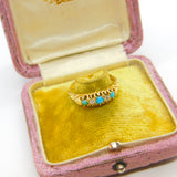 Edwardian 18ct Gold, Turquoise & 0.2ct Diamond Boat Ring 1902 London Antique