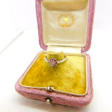 9ct White Gold, Ruby & Diamond Floral Cluster Ring 1977 Birmingham Vintage