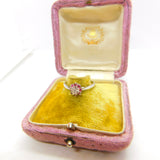 9ct White Gold, Ruby & Diamond Floral Cluster Ring 1977 Birmingham Vintage
