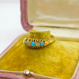 Edwardian 18ct Gold, Turquoise & 0.2ct Diamond Boat Ring 1902 London Antique