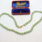 14ct Yellow Gold & Green Jade Beaded Necklace 17" Length Vintage c1980