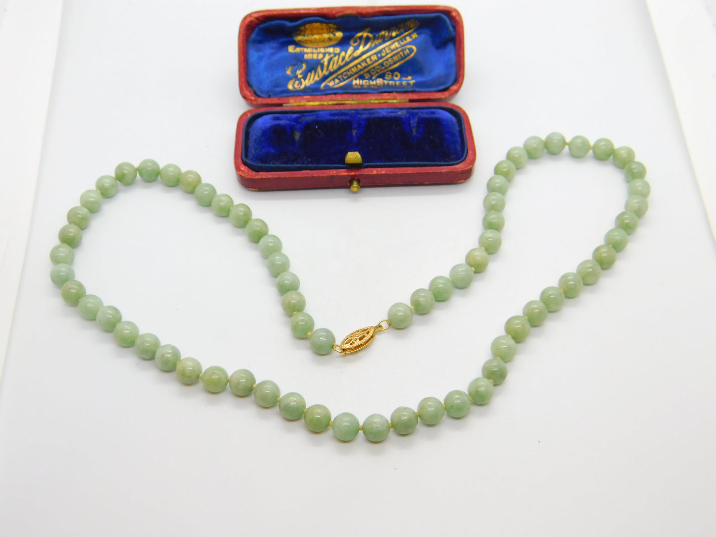 14ct Yellow Gold & Green Jade Beaded Necklace 17" Length Vintage c1980